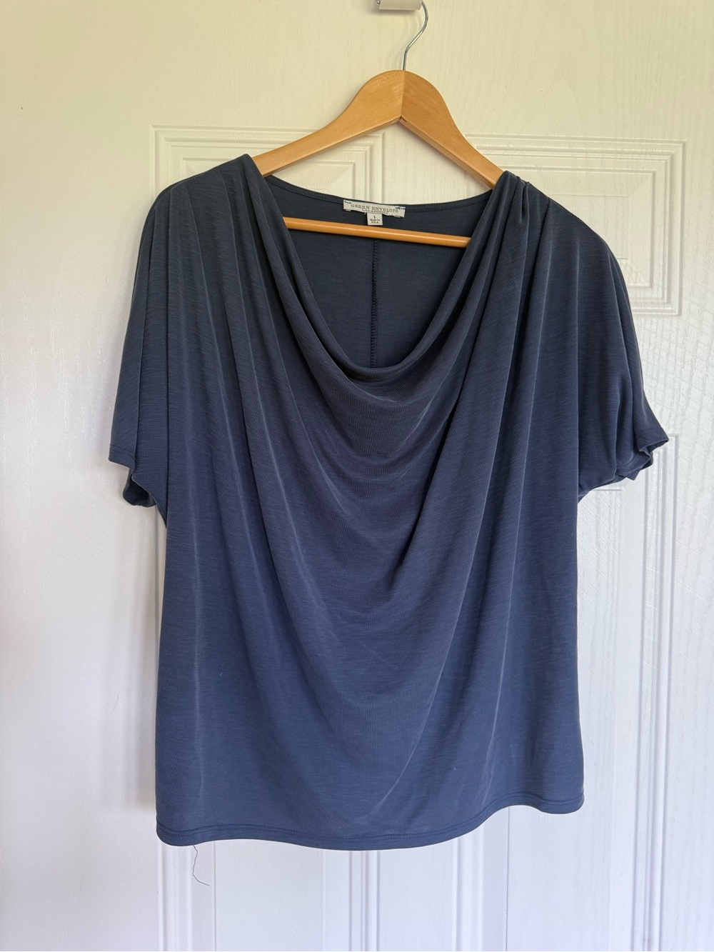 2 for $15 sale: Green envelope blue draped collar cowl neck t- shirt - L